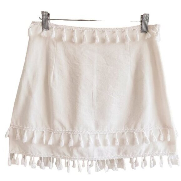 White Mini Skirt Size Small with Tassels - Picture 1 of 16